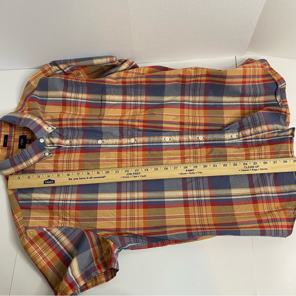 J Crew Short Sleeve Button Down Shirt Mens XL Tan Gray Plaid Preppy Slim Fit - Picture 7 of 8